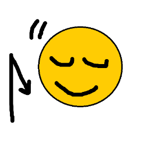 An abstract yellow person with a content smile with motion lines beside the head. There is an arrow indicating that the head moves up then down.